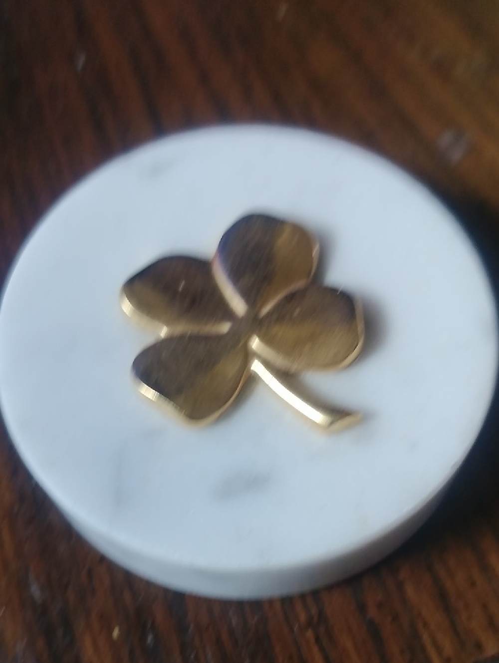 Vintage Italian Marble Paperweight With Brass Four-leaf Clover